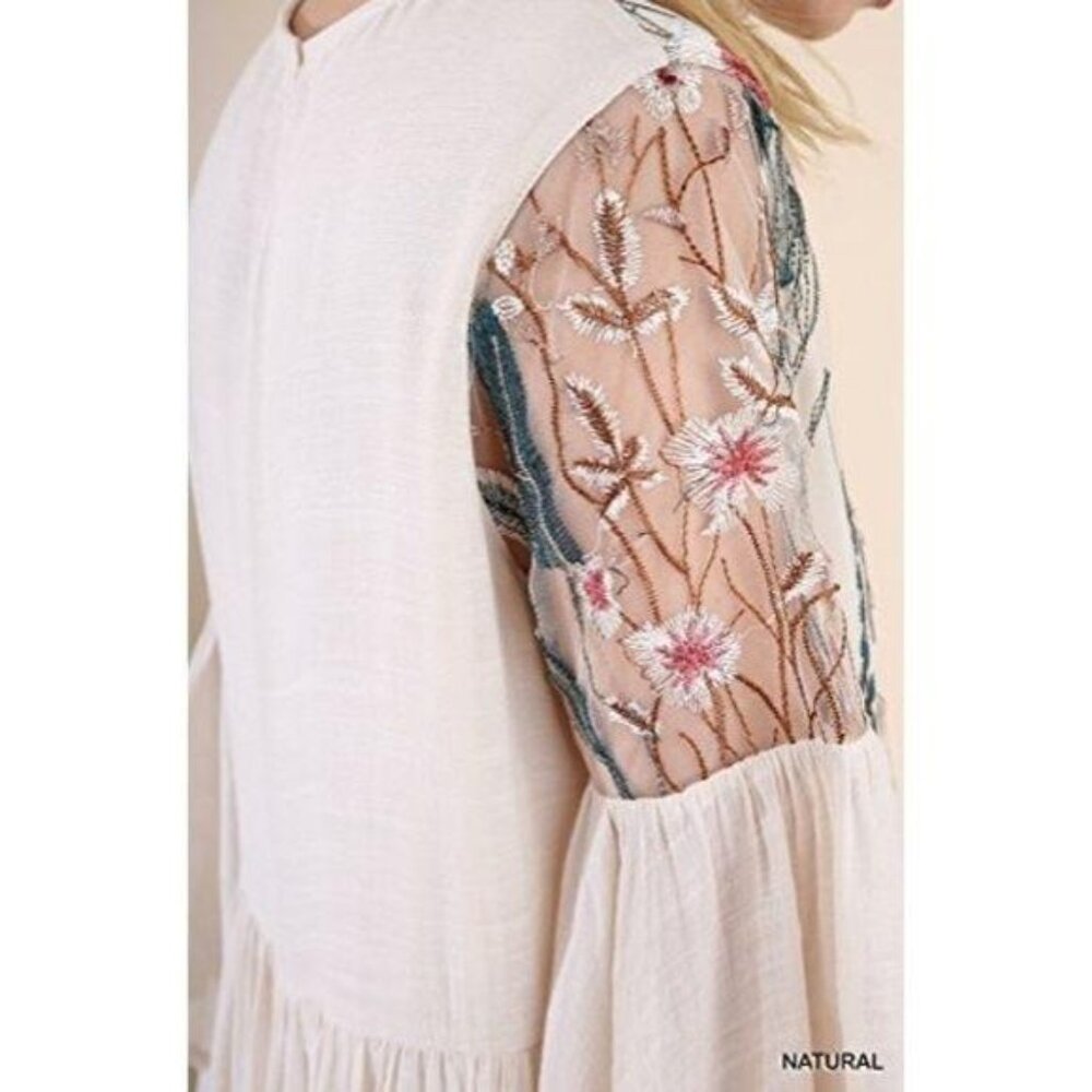 Umgee Natural Color Embroidered Dress - Picture 3 of 5